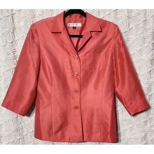 Jennifer West Blazer Womens‎ 10 Silk 3/4 Sleeve Coral Lined Structured Career